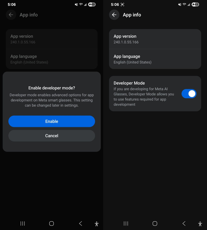 Enabling developer mode on Android