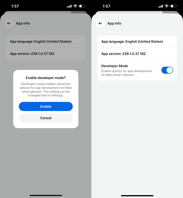 Enabling developer mode on iOS